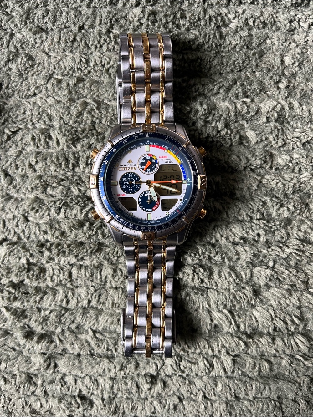 Citizen C320 Two-Tone Silver and Gold Multi-Function Men's Vintage Watch